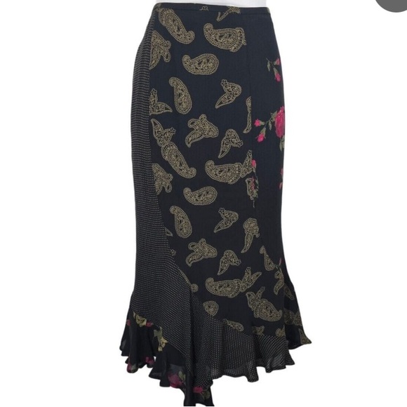 Chico's Dresses & Skirts - Vintage 100% Silk Chicos Design Elegant Black and Gold Paisley Skirt, size L16